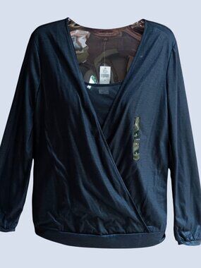 Banana Republic Women's Navy Blue Long Sleeve Wrap Top Shirt Size S NEW